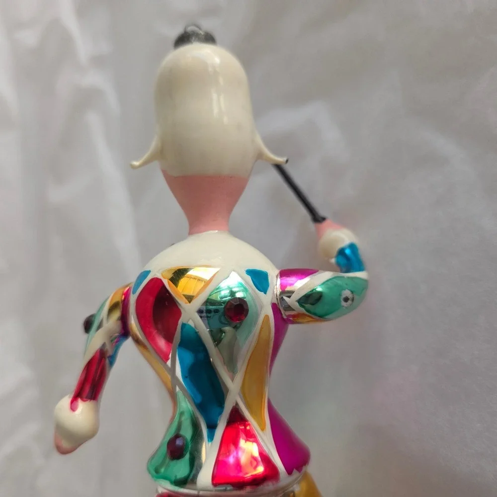 Vintage De Carlini Italian Blown Glass Harlequin Jester Christmas Ornament READ